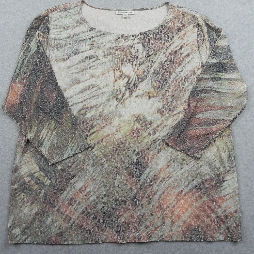 Coldwater Creek Top Womens 2X 20W-22W Tunic Crinkle Stretch Tie-Dye 3/4 Sleeve